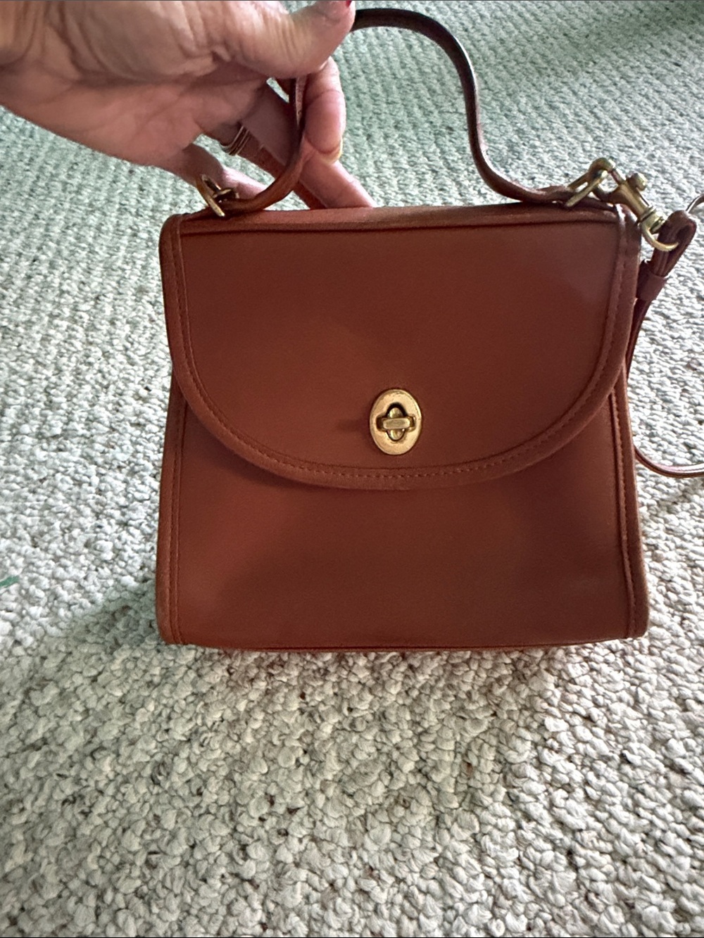 Vintage Coach Brown Leather Top-Handle Satchel with Gold-Tone Turn Lock